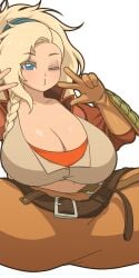 1girls 2d alternate_version_available asymmetrical_hair big_breasts blonde_female blonde_hair blue_eyes breasts color colored gemma_(monster_hunter_wilds) manyakis monster_hunter_wilds solo solo_female transparent_background