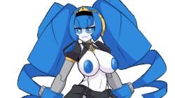 animated blue_hair blue_nipples boobs_out bouncing_breasts crown dankodeadzone drill_hair exposed_midriff hand_on_hip midriff princess prinjet robot robot_girl robot_humanoid robot_joints smashdolls smug smug_face transparent_background twin_drills