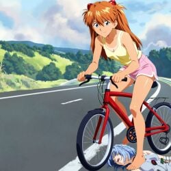 2girls asuka_langley_sohryu bare_soles barefoot blue_eyes blue_hair cheerful dominant_girl feet female femdom foot_fetish happy happy_dom happy_female happy_girl humiliated humiliation loser neon_genesis_evangelion orange_hair pink_clothing pink_shorts plugsuit rei_ayanami short_hair smile smiling smiling_female tan_body tan_skin tanned tanned_girl teenage_girl thecyclicend toes tsundere winner yellow_tank_top