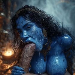 1boy 1girls ai ai-created ai_assisted ai_generated ass blowjob blue_skin cum_in_mouth cum_on_face fantasy fantasyanim female genie huge_ass huge_cock jewelry male penis poney tagme veiny_penis video