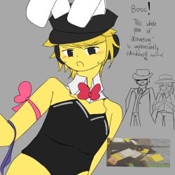 blush blushing_at_viewer breasts bulge_through_clothing bunny_ears bunnysuit consigliere_(forsaken) contractee_(forsaken) dustbinwave embarrassed femboy forsaken_(roblox) hair headphones humiliation mafioso_(forsaken) male male_breasts male_with_breasts playboy_bunny reference_image ribbons roblox roblox_game robloxian self_upload shy shy_expression sweat sweatdrop sweating tagme tongue tongue_out twink