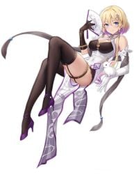 animal asymmetrical_gloves azur_lane bare_shoulders black_background black_gloves black_thighhighs blonde_hair blue_eyes blush braid breasts cg china_dress chinese_clothes cleavage cleavage_cutout closed_mouth clothing_cutout covered_navel crossed_legs cup dress earrings elbow_gloves female folding_fan framed_breasts full_body garter_straps gloves gradient_hair hair_between_eyes hair_ornament hand_fan high_heels holding holding_fan invisible_chair jewelry large_breasts long_hair looking_at_viewer marblehead_(azur_lane) marblehead_(moongazing_on_the_29½th)_(azur_lane) mismatched_gloves multicolored_hair official_alternate_costume official_art pelvic_curtain purple_footwear purple_hair rabbit short_hair_with_long_locks side_slit simple_background single_elbow_glove sitting sleeveless sleeveless_dress smile solo thighhighs thighs transparent_background two-tone_hair white_dress white_gloves