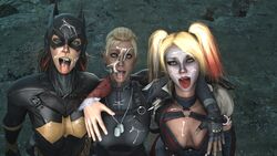 3d 3girls after_sex ahe_gao arm_around_shoulders batgirl batgirl_(arkham_knight) batman:_arkham_knight batman_(series) blonde_hair blue_eyes bodysuit breasts bukkake cassie_cage clothed crossover cum cum_in_mouth cum_inside cum_on_breasts cum_on_clothes cum_on_face cum_on_hair cum_on_upper_body dc dc_comics dog_tags facepaint facial female female_only fingerless_gloves gloves harley_quinn harley_quinn_(arkham) harley_quinn_(arkham_knight) hood human large_breasts lipstick looking_at_viewer mask mortal_kombat mortal_kombat_x netherrealm_studios red_lipstick rocksteady_studios rolling_eyes source_filmmaker straight tied_hair tongue tongue_out trio twintails video_games warriorsoulsfm