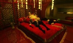 3d bdsm_outfit bed bedroom big_breasts blonde_hair bondage breasts fat_bastard fat_male green_hair hitman hitman_contact_(2004) io-interactive latex latex_bodysuit latex_clothing latex_suit official_art screenshot skinsuit sturrock's_mistresses twintails ugly_bastard ugly_man video_games