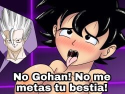1girls black_eyes black_hair gohan_beast gramajo pngtuber rule_63 son_gohan spanish_text tongue_out youtuber