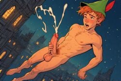 ai_generated cum cumshot fantasysex jerking jerking_off jerkingoff male male_masturbation male_only masturbation peter_pan_(character) peter_pan_(disney) pubic_hair stroking_cock stroking_penis tagme