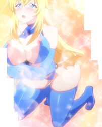 blonde_hair blue_eyes boots female highres long_hair masou_gakuen_hxh nipples screencap thigh_boots thighhighs yurishia_farandole