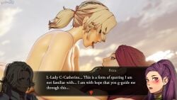 2girls 3d after_kiss ass assertive assertive_female asymmetrical_docking back bare_arms bare_back bare_shoulders beach bent_over big_ass blonde_hair blue_eyes braid breasts brown_eyes brown_hair catherine_(fire_emblem) coaching collarbone completely_nude dark-skinned_female dark_skin dochaunt24 english_text female female_on_top female_only fire_emblem fire_emblem:_three_houses kissing long_hair looking_at_another medium_breasts medium_hair multiple_girls nervous nintendo nipples nude nude_female ocean on_back open_mouth outdoors petra_macneary ponytail post-timeskip purple_hair pussy saliva saliva_string sex shoulders small_breasts smile sparring student sunset teacher teacher_and_student text text_box tongue tongue_out training very_long_hair yuri