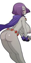 1girls ass belt cape cape_only cartoon_network casual color colored dc dc_comics demon_girl female forehead_jewel grey_skin handwear human manyakis nude nude_female nudity outerwear pale_skin partially_clothed purple_eyes purple_hair rachel_roth raven_(dc) short_purple_hair superheroine tactical_nudity tagme teen_titans transparent_background
