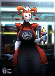 2025 2d 2d_(artwork) 2d_artwork animatronic animatronic_female artist_logo artist_name beanontoast big_breasts breasts female five_nights_at_freddy's five_nights_at_freddy's:_security_breach grey_body i.c.e original_character red_hair robot robot_girl robot_joints staff_bot_(security_breach) thick_thighs twintails