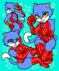 1girls 4_fingers anthro ass atlus bare_back bare_shoulders big_ass big_breasts blue_body blue_fur boots breasts bubble_butt catgirl cumrabbitcum eyelashes eyeliner feline female female_only furry gloves gluteal_fold go!_go!_hypergrind green_eyes half-closed_eyes hand_on_hip head_tilt head_tuft heart_nose heel_boots hourglass_figure jumpsuit looking_back mascara peace_sign penny_(ggh) pink_nose sega slim_thick solo spumco stars tail thick_thighs thighs two_tone_body two_tone_fur two_tone_tail white_body white_fur yellow_sclera zipper zipper_pull_tab