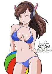 1girls bikini boobieboom d.va female female_only overwatch solo watermark winking