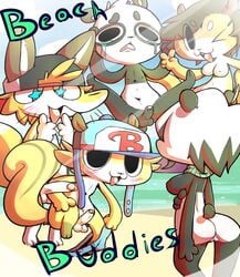 :3 anthro ass balls baseball_cap beach bear blush breasts canine female fox furry hat headgear john_(lemon_smoothie) lemon_smoothie male mammal nude panda patricia_(lemon_smoothie) penis pussy rodent scarf seaside sebastian_(lemon_smoothie) shorts_down sideboob squirrel tears tongue v