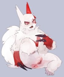 anus blush clitoris female front_view fur furry furry_only liteu looking_down mammal nintendo one_leg_up open_mouth pokémon_(species) pokemon pokemon_(species) pussy semi-anthro sitting slightly_chubby spread_legs spreading tail video_games zangoose