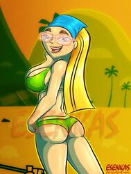 1girls ass back_view big_breasts bikini blonde_hair busty esenkas human human_only large_breasts lindsay_(tdi) long_hair looking_at_viewer pointy_chin solo sunglasses total_drama_island watermark