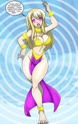 1girls absurdres big_breasts blonde-haired_female blonde_hair breasts cleavage corruption dancer dancer_girl dancer_outfit dancing expressionless fairy_tail female female_only femsub glowing glowing_eyes harem harem_girl harem_outfit large_breasts large_lips long_hair lucy_heartfilia text zorro-zero