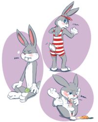 anthro anus balls blue_eyes briefs bugs_bunny bulge carrot clothing colored_cum cum food foreskin fur grey_fur hollo_nut lagomorph looney_tunes male male_only mammal partially_retracted_foreskin penis solo solo_male uncut underwear unusual_cum vegetable warner_brothers yellow_cum