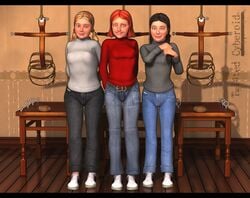 3d 3girls bondage_gear clothed cyberoid female femsub kristiina_(cyberoid) laura_(cyberoid) multiple_girls multiple_subs taina_(cyberoid) twisted_cyberoid