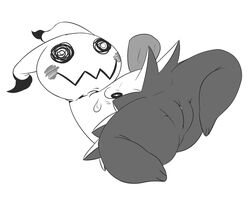 1girls clitoris feet female kamikitsu lying mimikyu monochrome nintendo on_back pokemon pokemon_sm pussy simple_background solo spread_legs sweat sweatdrop white_background