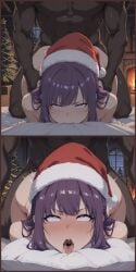1boy 1girls ahe_gao ahegao_face ai_generated anal anal_sex annoyed bitch bitting blaiddy blush buttjob cheating cheek_bulge christmas christmas_bikini christmas_clothing christmas_tree cleavage curvy dark-skinned_male doggy_style elbow_gloves fern_(sousou_no_frieren) fireplace frieren_beyond_journey's_end from_behind front_view full_face_blush hat huge_thighs indoors interracial looking_at_viewer netorare night ntr pillow pillow_bite prone_bone purple_eyes purple_hair sex sousou_no_frieren