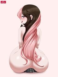 1girls anal anal_destruction anal_grip anal_insertion anal_juice apple_butt ass brown_hair buttplug dildo dildo_in_ass dildo_sitting female female_only huge_ass jlullaby large_insertion licking_lips long_hair looking_back multicolored_hair neo_(rwby) painal pink_eyes pink_hair rooster_teeth rwby sex_toy sitting_on_dildo sitting_on_penis solo stretched_anus wide_hips