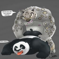 anal anal_sex anthro anthro_on_anthro anthro_penetrated anthro_penetrating anthro_penetrating_anthro aroused aroused_by_another aroused_face ass ass_up bear belly biceps big_butt big_muscles black_body black_fur bodily_fluids claws dialogue dirty_talk doggy_style dominant dominant_anthro dominant_male dreamworks duo enemies_to_lovers english_text fangs fangs_bared feet felid foot_wraps from_behind_position fur giant_panda glistening glistening_arms glistening_back glistening_belly glistening_body glistening_butt glistening_chest glistening_fur glistening_legs grabbing_another grabbing_partner green_eyes grey_background grey_body grey_fur grin hand_on_butt hands_on_sides hi_res holding_another holding_butt holding_partner humping kung_fu_panda looking_down looking_down_at_another looking_down_at_partner looking_pleasured looming looming_over lying lying_on_ground male male/male male_penetrated male_penetrating male_penetrating_male mammal manhandling manly markings master_po_ping multicolored_body multicolored_fur musclegut muscles muscular muscular_anthro muscular_male nipples nude nude_anthro nude_male on_front on_ground orange_eyes pantherine pecs penetration penile penile_penetration penis penis_in_ass rivals rough_sex saliva saliva_on_tongue sex simple_background smile sneer snow_leopard speech_bubble spots spotted_body spotted_fur spotted_markings submissive submissive_anthro submissive_male tai_lung_(kung_fu_panda) tail taunting taunting_partner teeth text thick_arms thick_thighs thrusting thrusting_forward tough_guy trash_talking two_tone_body two_tone_fur vibrating white_body white_fur wraps yetsu