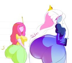 2d 2girls adventure_time ass ass_bigger_than_breasts ass_vs_breasts big_ass blue_skin bottom_heavy bubble_butt bulumble-bee cartoon_network closed_eyes clothed clothing color crown dat_ass dress duo female female_only fully_clothed gigantic_ass hair huge_ass hyper hyper_ass hyper_thighs ice_queen_(adventure_time) jeans large_ass long_hair pink_hair pink_skin princess_bubblegum small_breasts thick_thighs white_hair