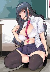 1futa black_eyes black_hair blush bra breasts bulge censored futa_only futanari headband intersex original panties precum red-rum school school_uniform schoolgirl solo_futa thighhighs tie tomoe_hanagasa undressing