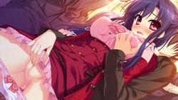 artist_request black_hair blush breast_grab censored fingering game_cg hoshimi_asuka hoshimi_haruto panties red_eyes skirt tagme yuuwaku_scramble