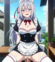 ai_generated alisa_mikhailovna_kujou anime blue_eyes cowgirl_position kuze_masachika large_breasts maid maid_outfit ranwai sex silver_hair stable_diffusion tokidoki_bosotto_russian_de_dereru_tonari_no_alya-san vaginal_penetration vaginal_sex