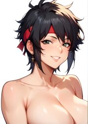 1girls ai_generated areola bangs big_breasts black_eyes black_hair breasts erect_nipples headband kizuna_encounter large_breasts latina nipples peruvian_female rosa_(kizuna_encounter) short_hair