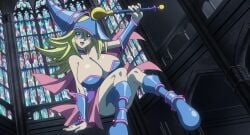 1girls blonde_hair blush byleths200 dark_magician_girl duel_monster edit female floating fly flying green_eyes huge_breasts legs looking_at_viewer magician_hat pose solo yu-gi-oh! yu-gi-oh!_the_dark_side_of_dimensions