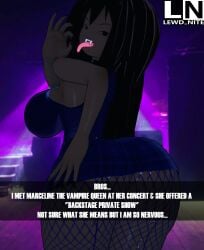 3d 3d_(artwork) adventure_time alternate_version_available big_ass blowjob_gesture cartoon_network dark-skinned_female dress english_text lewd_nite long_hair looking_at_viewer looking_back marceline marceline_abadeer marceline_the_vampire_queen tagme text tongue_out watermark