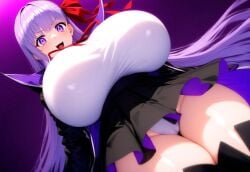 ai_generated alternate_breast_size bare_legs bb_(fate) big_woman bigger_female fate/extra fate/extra_ccc fate/grand_order fate_(series) gigantic_breasts hair_ribbon huge_breasts huge_thighs light-skinned_female light_skin long_hair looking_down low-angle_view massive_breasts minmin panties purple_eyes purple_hair smiling solo_female sweat sweatdrop thick_body thick_female thick_thighs thighs thighs_bigger_than_head voluptuous voluptuous_female