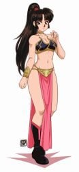 0tacat belly_dancer belly_dancer_outfit boots bracelet brown_eyes brown_hair cleavage crossover_cosplay harem_girl harem_outfit inuyasha large_breasts loincloth long_hair looking_at_viewer sango slave slave_bikini slave_collar slave_leia_(cosplay) slave_outfit slavegirl star_wars