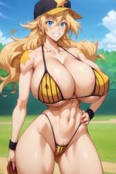 1girls abs ai_generated areola_slip areolae athletic_female big_ass big_breasts bythebrokenone cleavage cleavage_overflow female_only gigantic_breasts hand_on_hip huge_ass huge_breasts looking_at_viewer massive_breasts sandy_bash smiling smiling_at_viewer solo solo_female suketto_sanjou!! tagme thick_thighs wide_hips