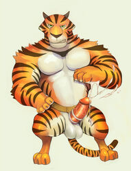 1boy anthro balls cock_ring cum feline humanoid_penis iceman1984 madagascar_(series) male male_only mammal penis solo tiger vitaly_the_tiger