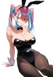 1girls ai_generated alternate_costume angry_smile artist_request bare_shoulders blue_hair collarbone detached_cuffs fangs kanan-sama_wa_akumade_choroi kanan_(kanan-sama) large_breasts pantyhose pink_hair playboy_bunny pointy_ears smile two_tone_hair