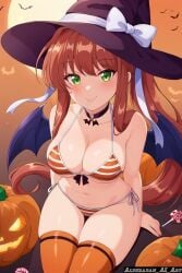 ai_generated alderaban_ai_art doki_doki_literature_club halloween halloween_costume monika_(doki_doki_literature_club) solo solo_female witch witch_costume witch_hat