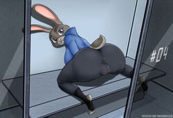 anthro anus arteria ass bent_over big_breasts big_butt breasts cameltoe clothed clothing disney female fur judy_hopps lagomorph long_ears looking_back mammal plump_labia presenting puffy_anus purple_eyes pussy rabbit solo tight_clothing zootopia