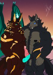 absurd_res anthro anubis_bayek bulge canid canine canis duo genitals hi_res hogan_bayek jackal knot male male/male mammal max_wyverex muscular mythological_canine mythological_creature mythology pecs penis were werecanid werecanine werewolf