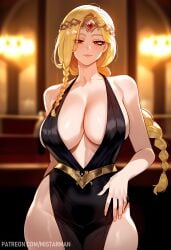 1girls ai_generated bare_arms bare_legs bare_shoulders bare_thighs big_breasts blonde_hair blush clothed clothing color elden_ring female female_focus female_only fromsoftware hi_res large_breasts light-skinned_female light_skin long_hair looking_at_viewer mistarman queen queen_marika_the_eternal solo solo_female tagme thick_thighs