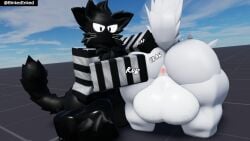 2boys 3d anus ass backsack balls baseplate binkedinked black_fur furry gay grabbing r34dex roblox robloxian tagme tail white_fur