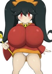 1girls aged_up ashley_(warioware) big_breasts black_hair blush breasts cleavage clothed clothing hair hips hyper_breasts jaga334 nintendo nipples nude red_eyes twintails warioware white_panties wide_hips