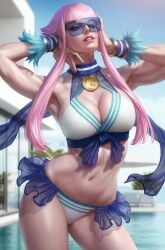 1girls bikini capcom dandon_fuga female female_only fully_clothed manon_legrand pink_hair solo street_fighter street_fighter_6 two_piece_swimsuit