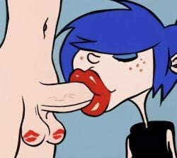 ai_generated big_lips bimbo_lips blowjob blue_eyeshadow blue_hair dick_sucking_lips ed_edd_n_eddy fellatio freckles kanker_sisters kiss_mark kiss_marks lipstick lipstick_mark lipstick_on_balls lipstick_on_penis lipstick_ring marie_kanker red_lipstick short_hair