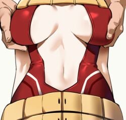 1boy 1boy1girl 1girl animated bakkanki big_breasts black_eyes black_hair breast_grab breast_squeeze breast_squish breasts cleavage drooling female grabbing_another's_breast grabbing_from_behind groping hero_outfit_(mha) large_breasts leotard momo_yaoyorozu my_hero_academia navel open_mouth ponytail saliva sleeveless sweat white_background yaoyorozu_momo