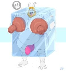 1boy anthro asgore_dreemurr big_breasts big_bulge big_nipples big_penis blonde_hair bobthetanuki bulge caprine extrasizedbob frozen furry goat horns huge_breasts huge_nipples ice_block ice_cube penis solo solo_male