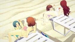 2futas 2girls 3d atlus beach bikini blush buxombanana cock_shock faceless_character faceless_futanari female futa_on_female futanari fuuka_yamagishi heart_eyes hi_res highres hung_futanari imminent_fellatio kneeling koikatsu kotone_shiomi megami_tensei mitsuru_kirijo on_knees persona persona_3 sega sunglasses_on_head yukari_takeba