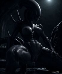 ai_generated alien alien_girl alien_humanoid artas9972 breasts breasts darkness nipples presenting presenting_pussy pussy pussy_juice pussy_juice_drip wet_pussy xenomorph